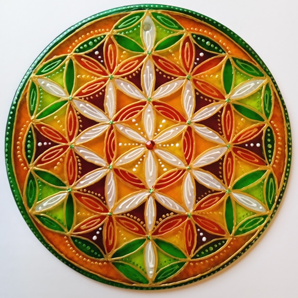 Mandala - "Květ Života" (malba na skle - 12 cm)
