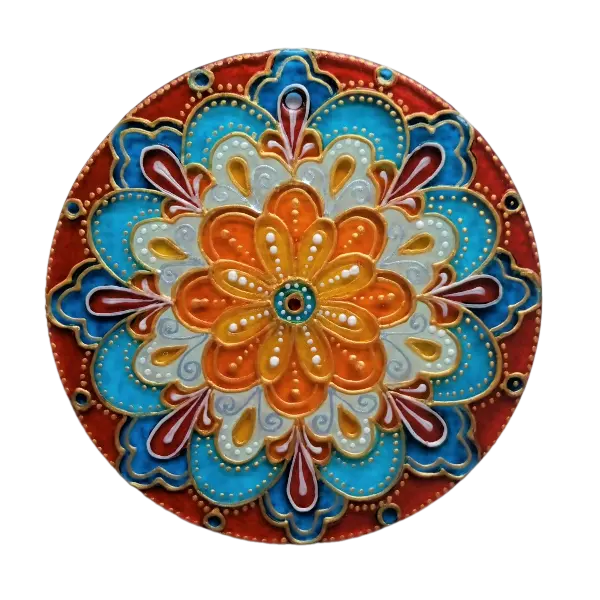 "Cestou Radosti" - mandala Radosti, Optimismu a Tvořivosti (malba na skle - 9 cm)