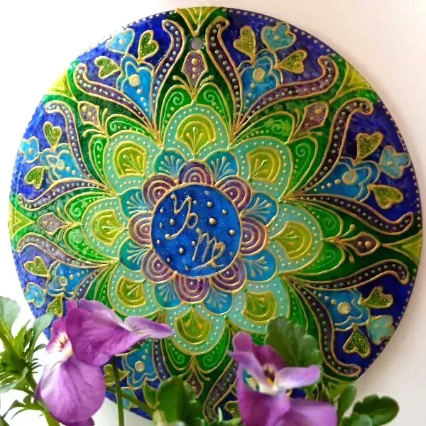 Mandala Zvěrokruhu - malba na skle, originál