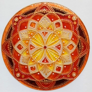 Mandala - "V přítomném Okamžiku" (malba na skle - 12 cm)